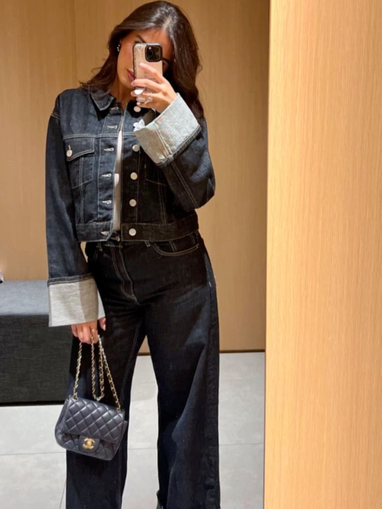 Clara – Denimsett med Truckerjakke & Høyt Liv Jeans