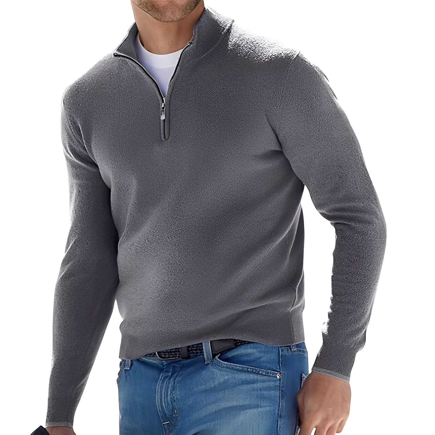 Fredric - Løs Pullover med Glidelås for Menn