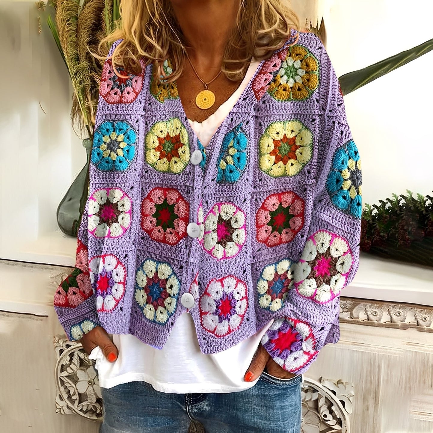Nydia - Uformell, myk genser med motiv for damer