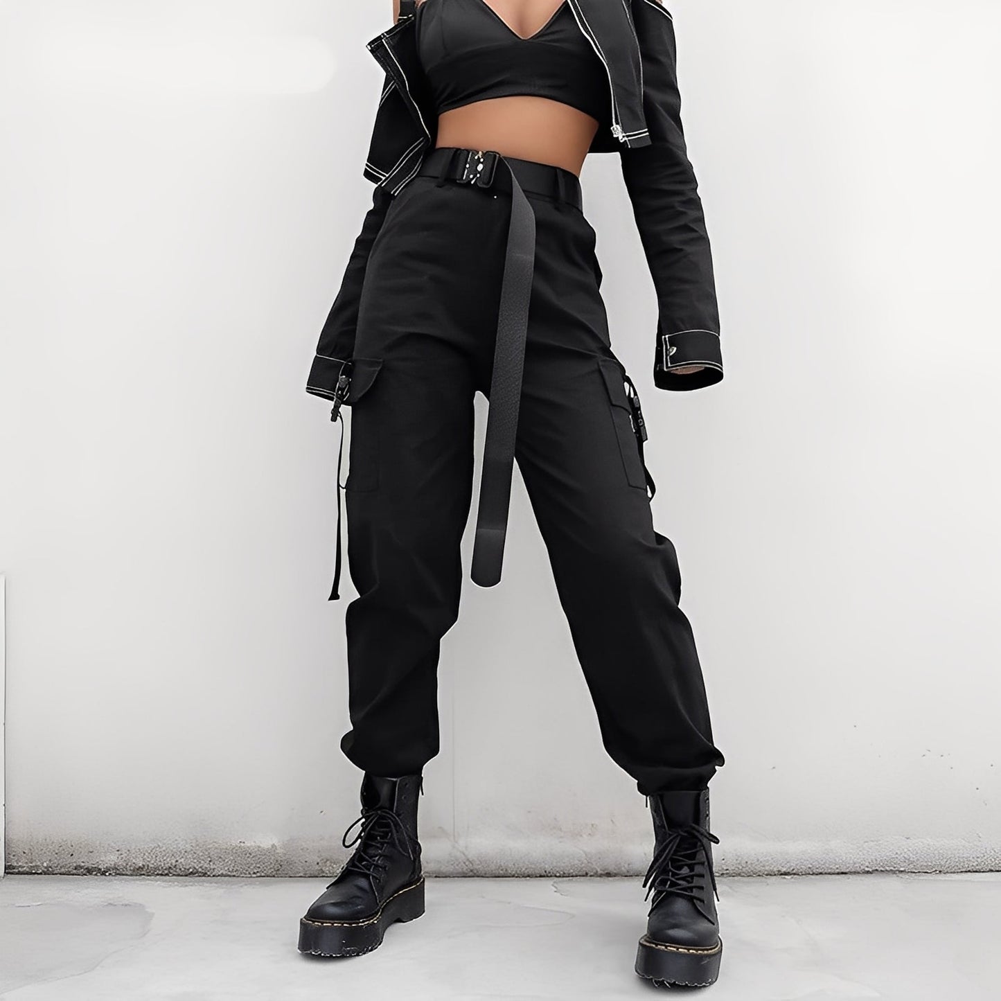 Clotilde - Bukse cargo høy midje elastisk for kvinne