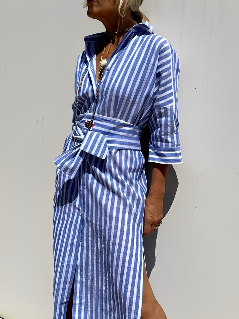 Christel - Lang polokjole med striper for kvinner