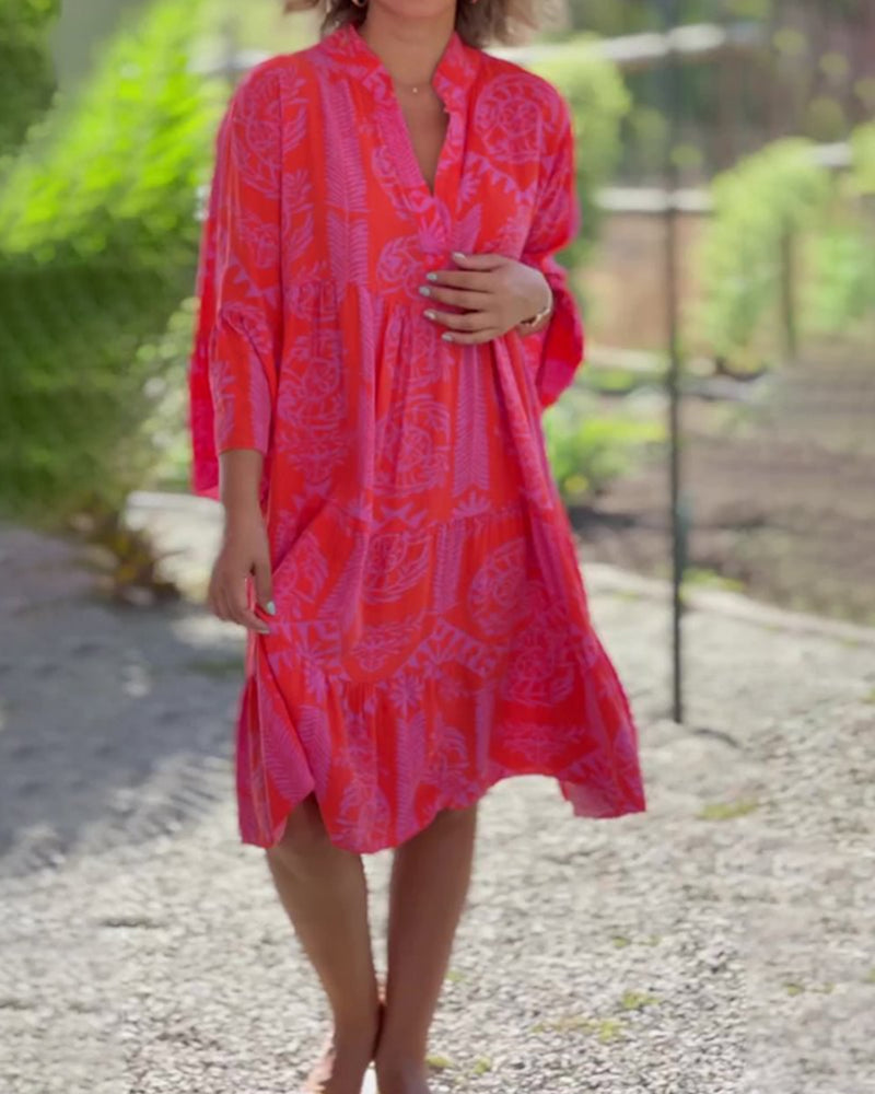 Mia – Kjole med geometrisk Boho-trykk