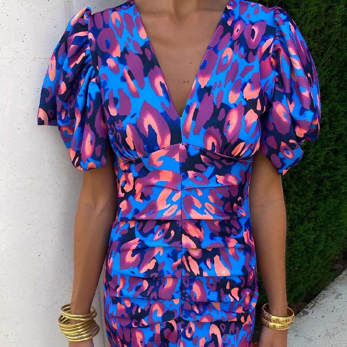 Gaëlle - Fargerik kjole med plisserte ermer for kvinner