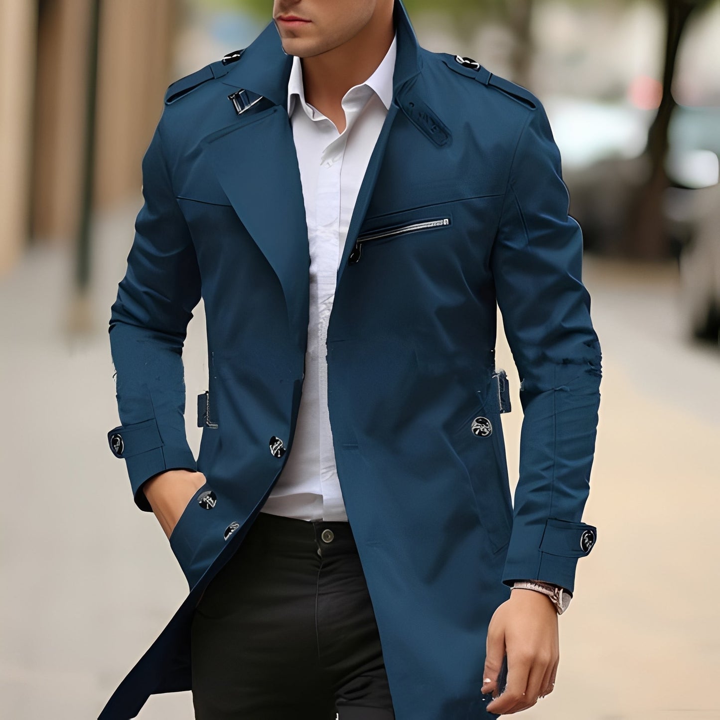 Derrick - Elegant Trenchcoat med Reverskrage for Herrer