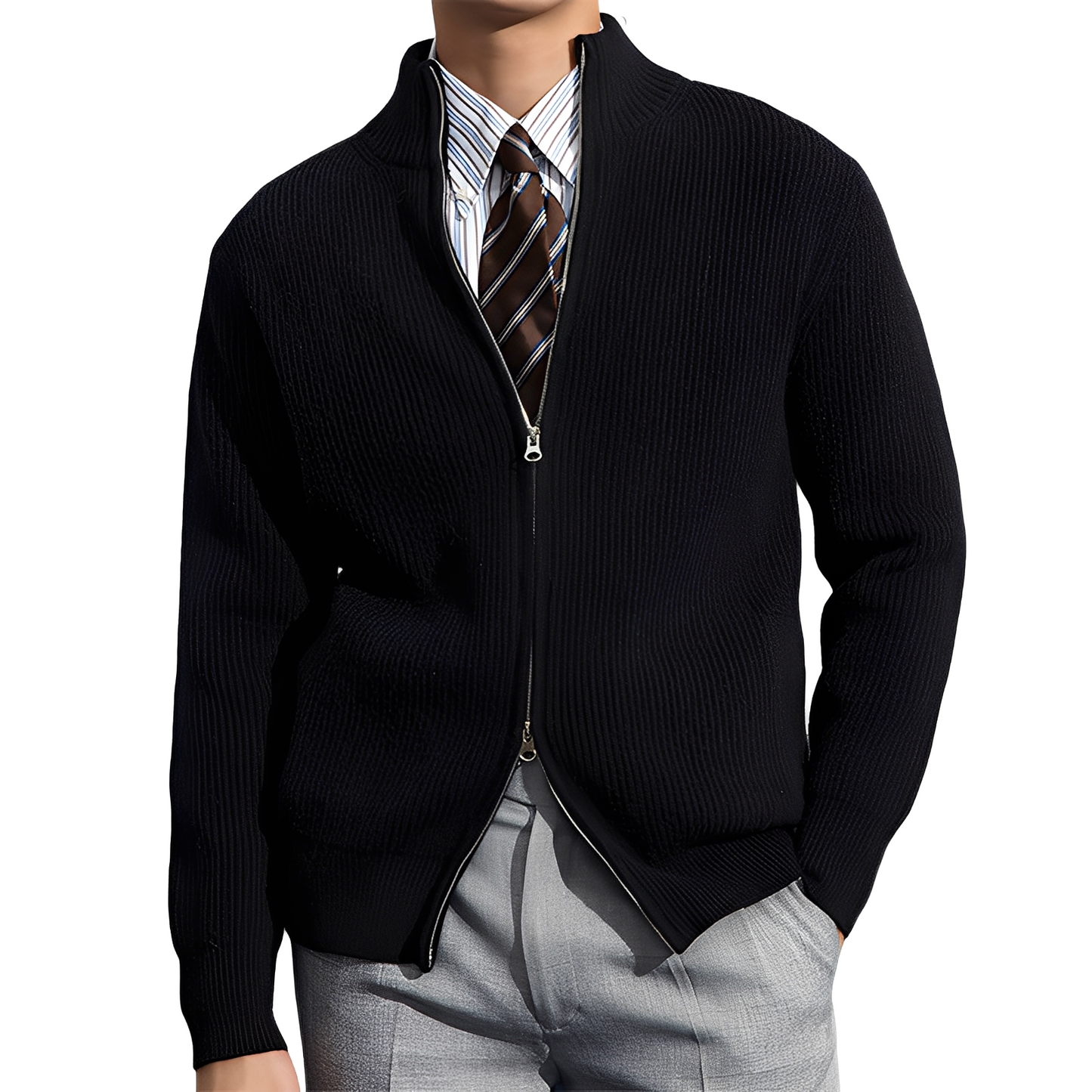 Mark - Klassisk, varm strikkejakke med ribbestrikk for herrer