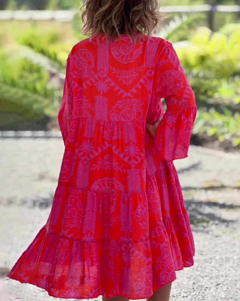 Mia – Kjole med geometrisk Boho-trykk