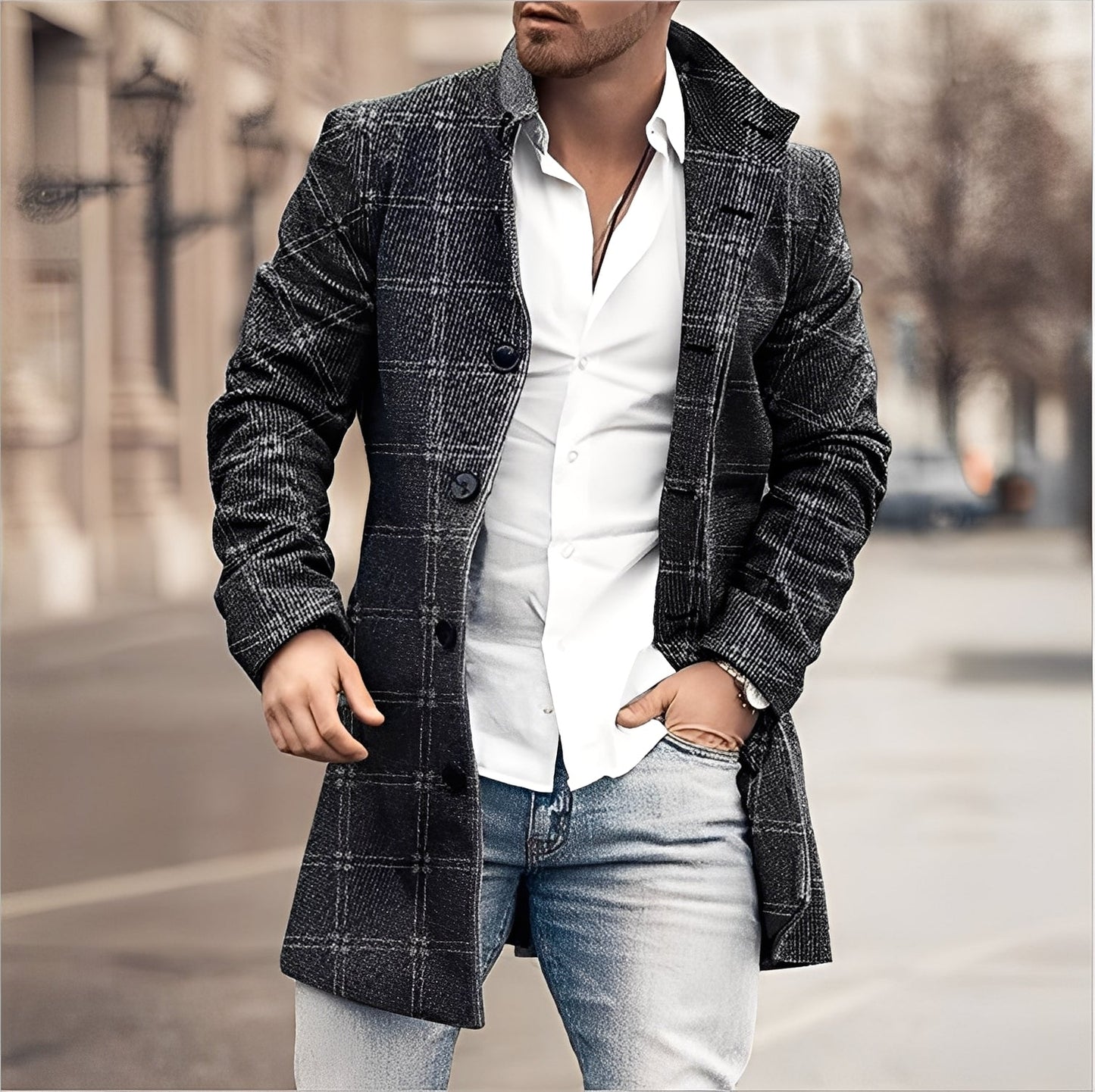 Darden - Tilfeldig lang herrefrakk i tweed