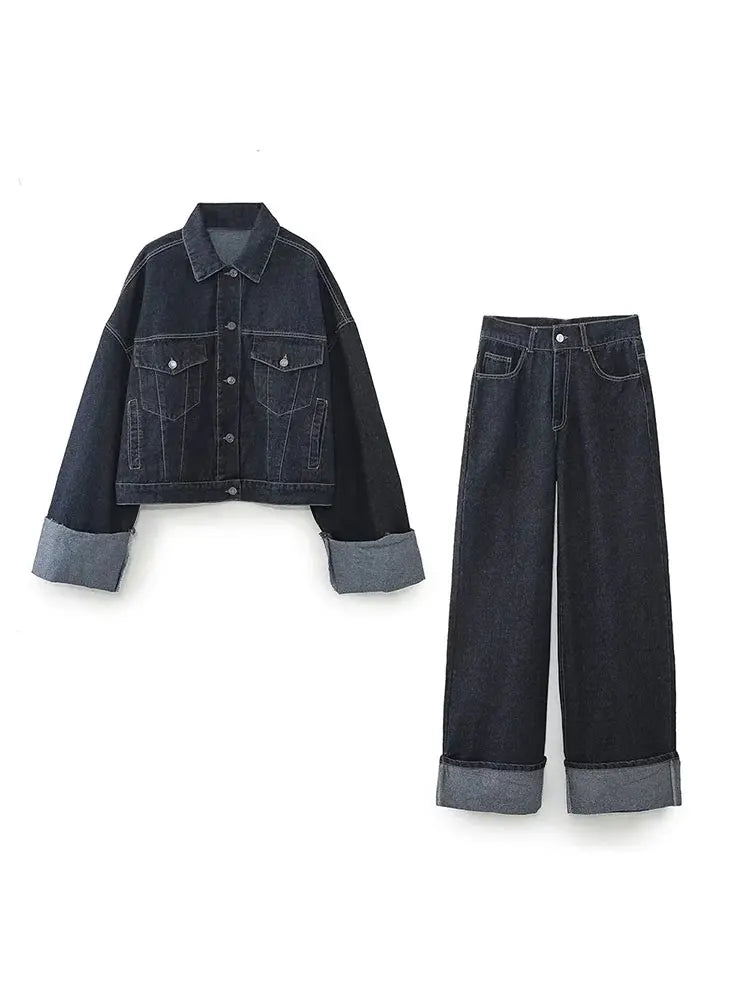 Clara – Denimsett med Truckerjakke & Høyt Liv Jeans
