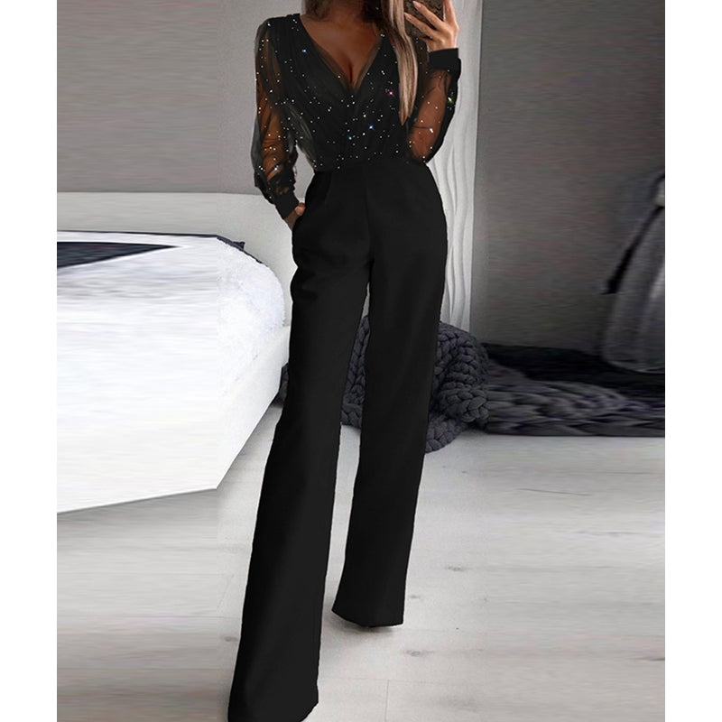 Kaye – Jumpsuit med V-hals og vide bukser