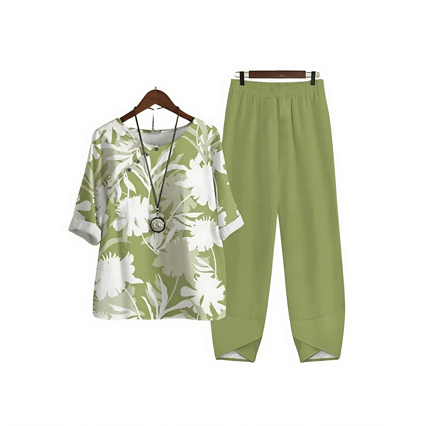 Katarina – Trykt Bluse- og Bukse-sett
