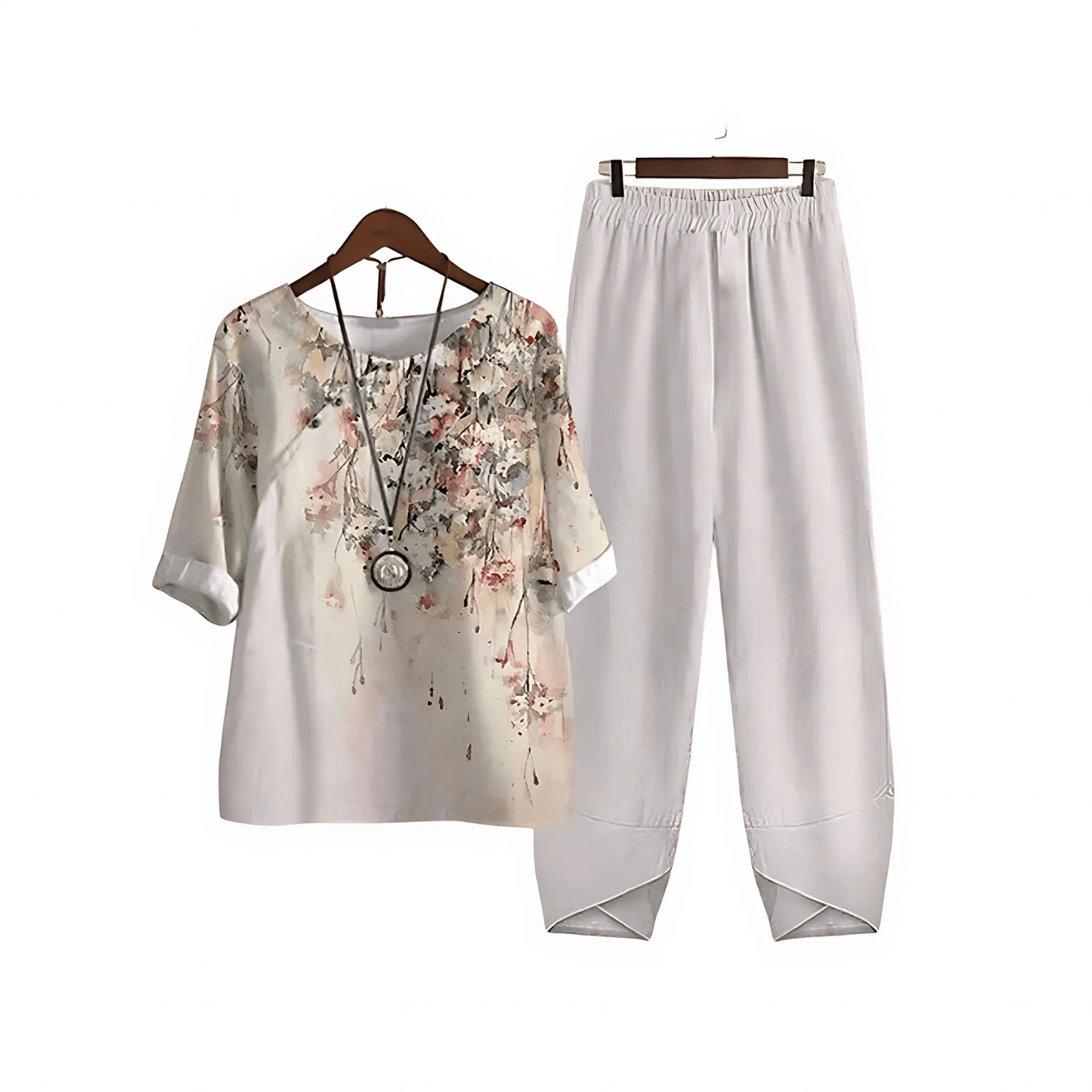 Katarina – Trykt Bluse- og Bukse-sett
