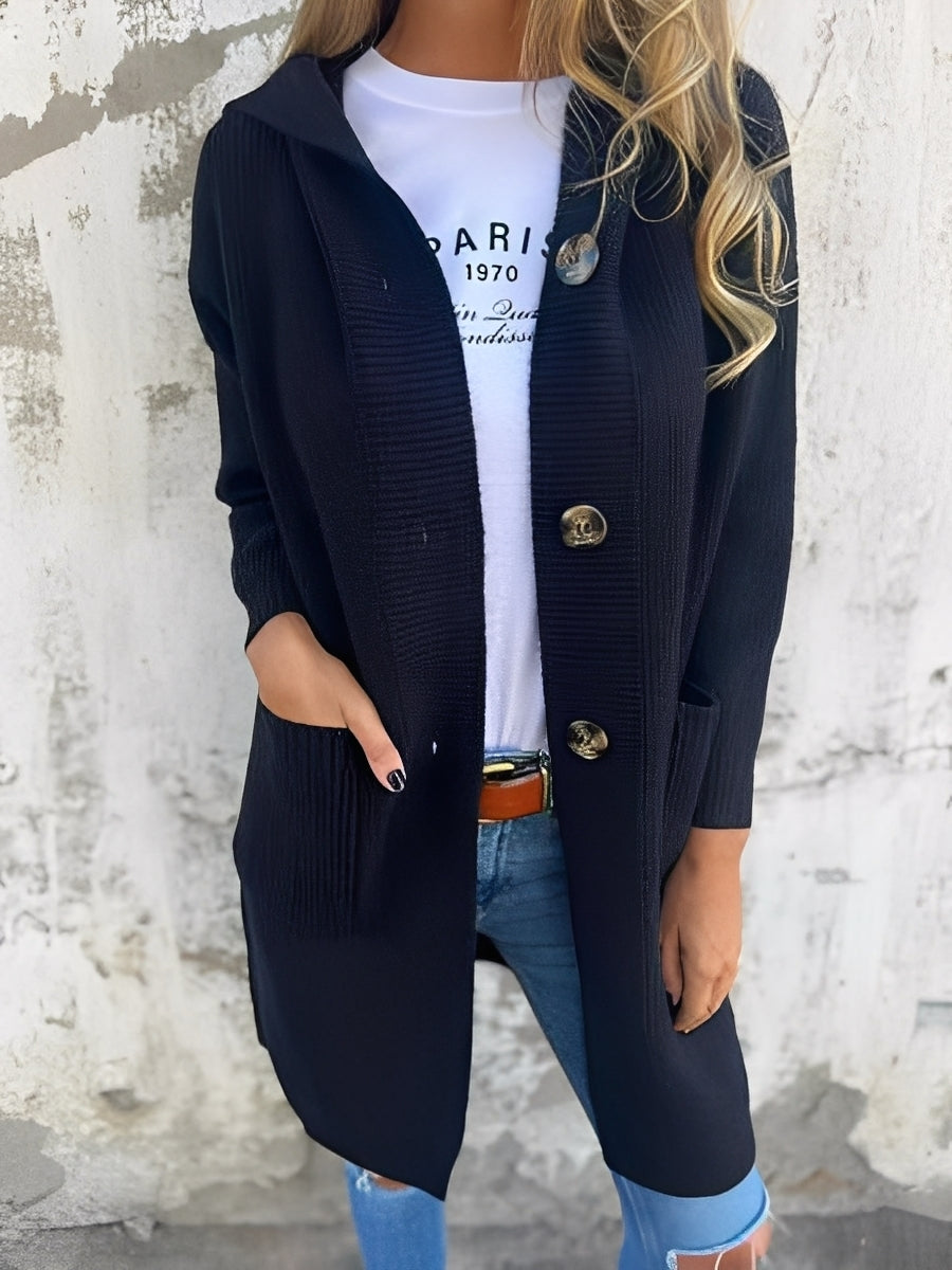 Suzanna - Lang, tilfeldig cardigan med hette til damer