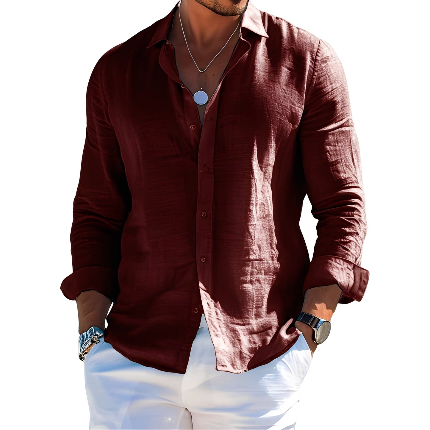 Félicien - Klassiske poloskjorter med lange ermer for menn