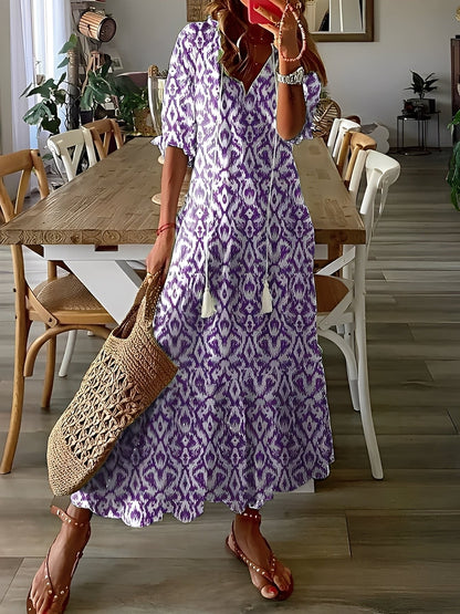 Domitille - Elegant kjole med V-utringning for kvinner