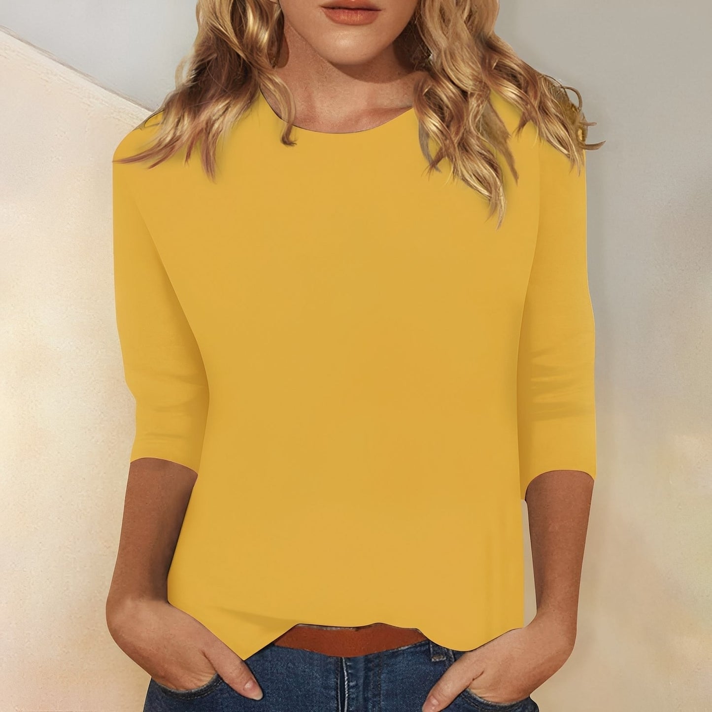 Katherina - Tilfeldig damebluse med rund hals og lange ermer