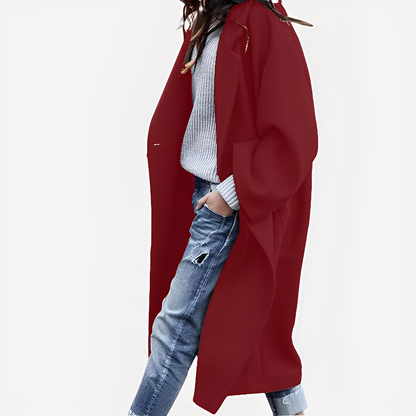 Camellia - Løs lang ullfrakk for damer