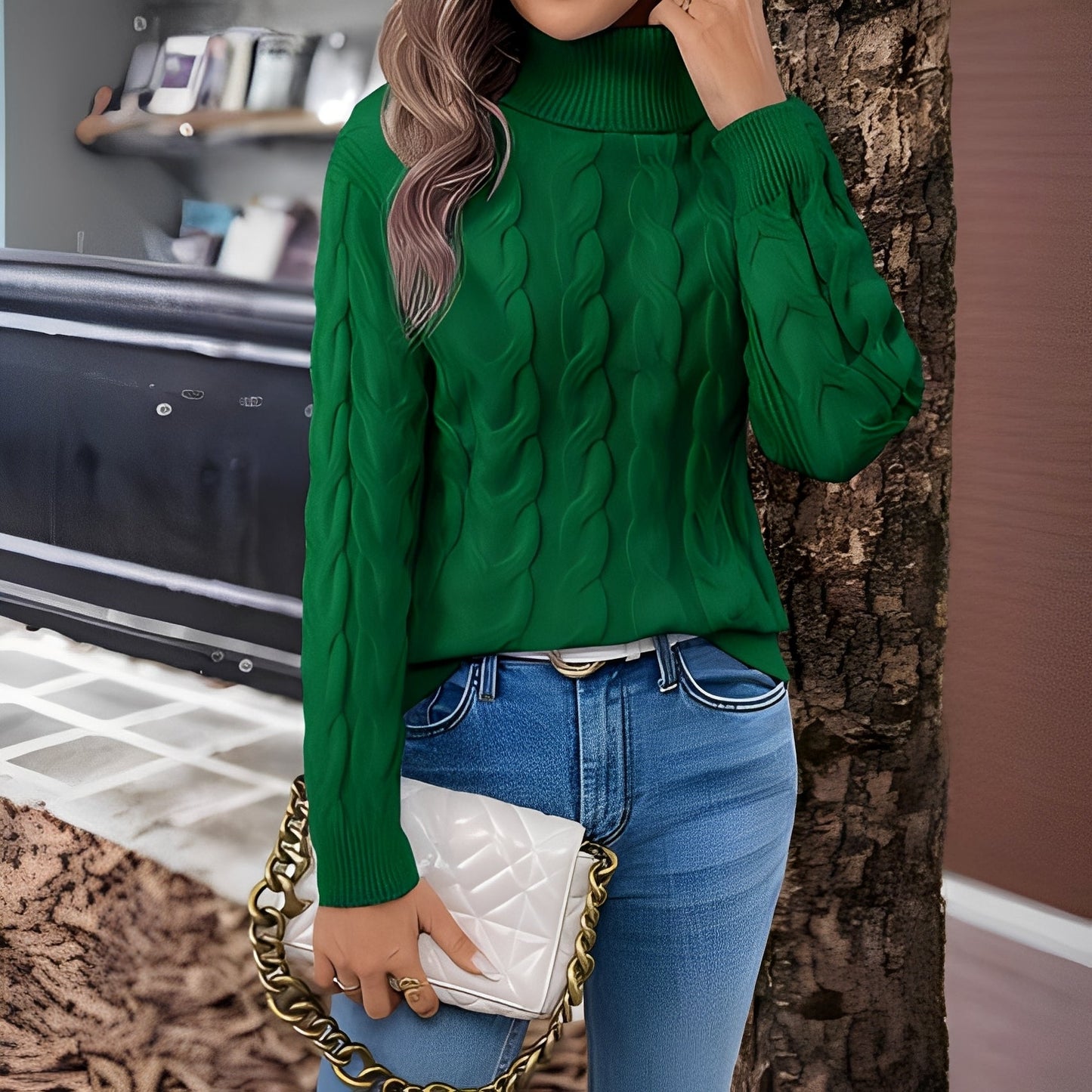 Amélie - Varm bomullsgenser med rullekrage for kvinner