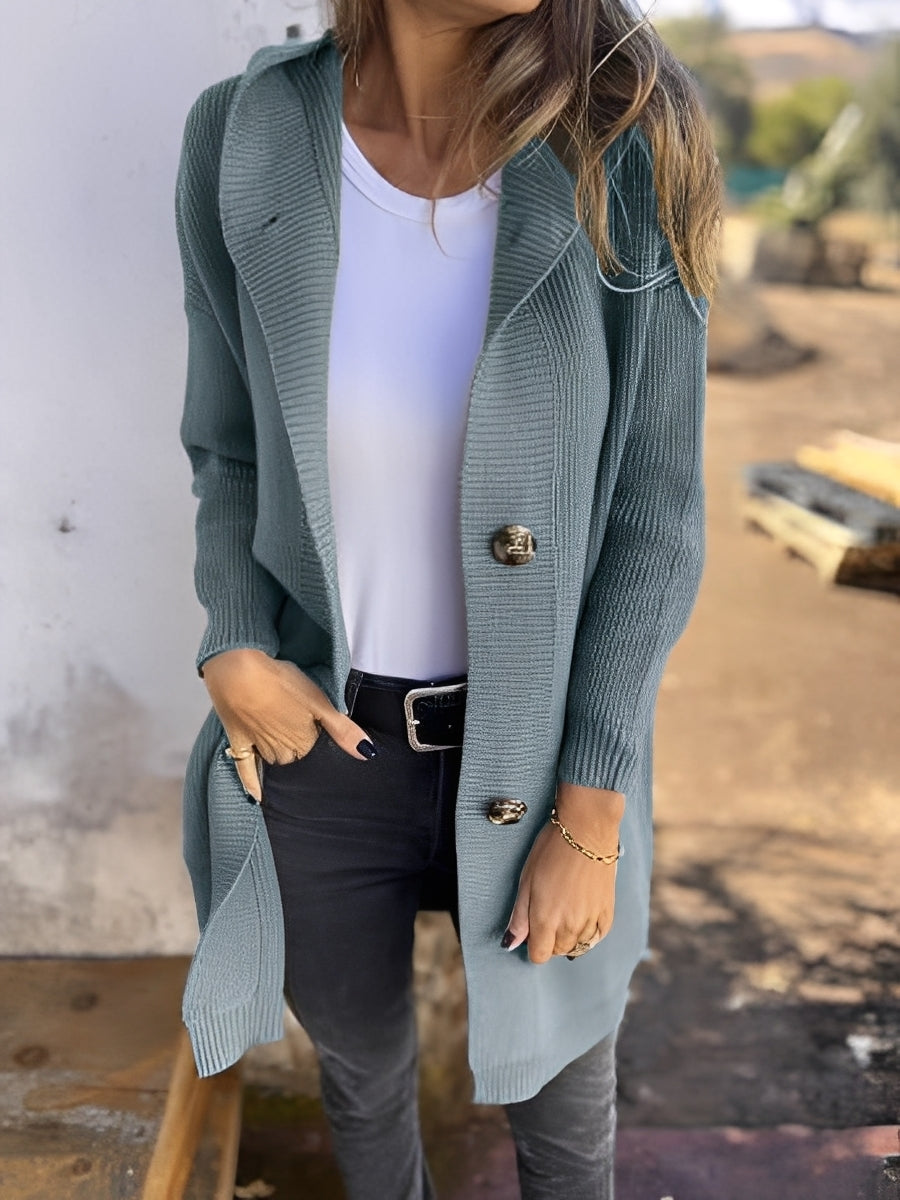Suzanna - Lang, tilfeldig cardigan med hette til damer