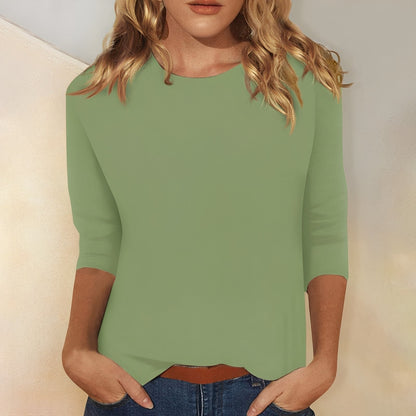 Katherina - Tilfeldig damebluse med rund hals og lange ermer