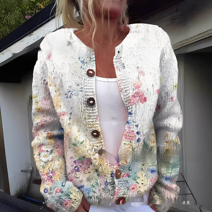 Wilda - Stilig, varm cardigan med blomstermønster for damer