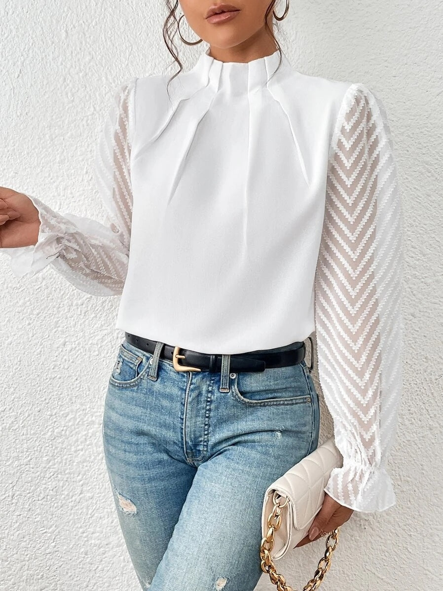 Cassandra - Elegant langermet chiffonbluse for kvinner