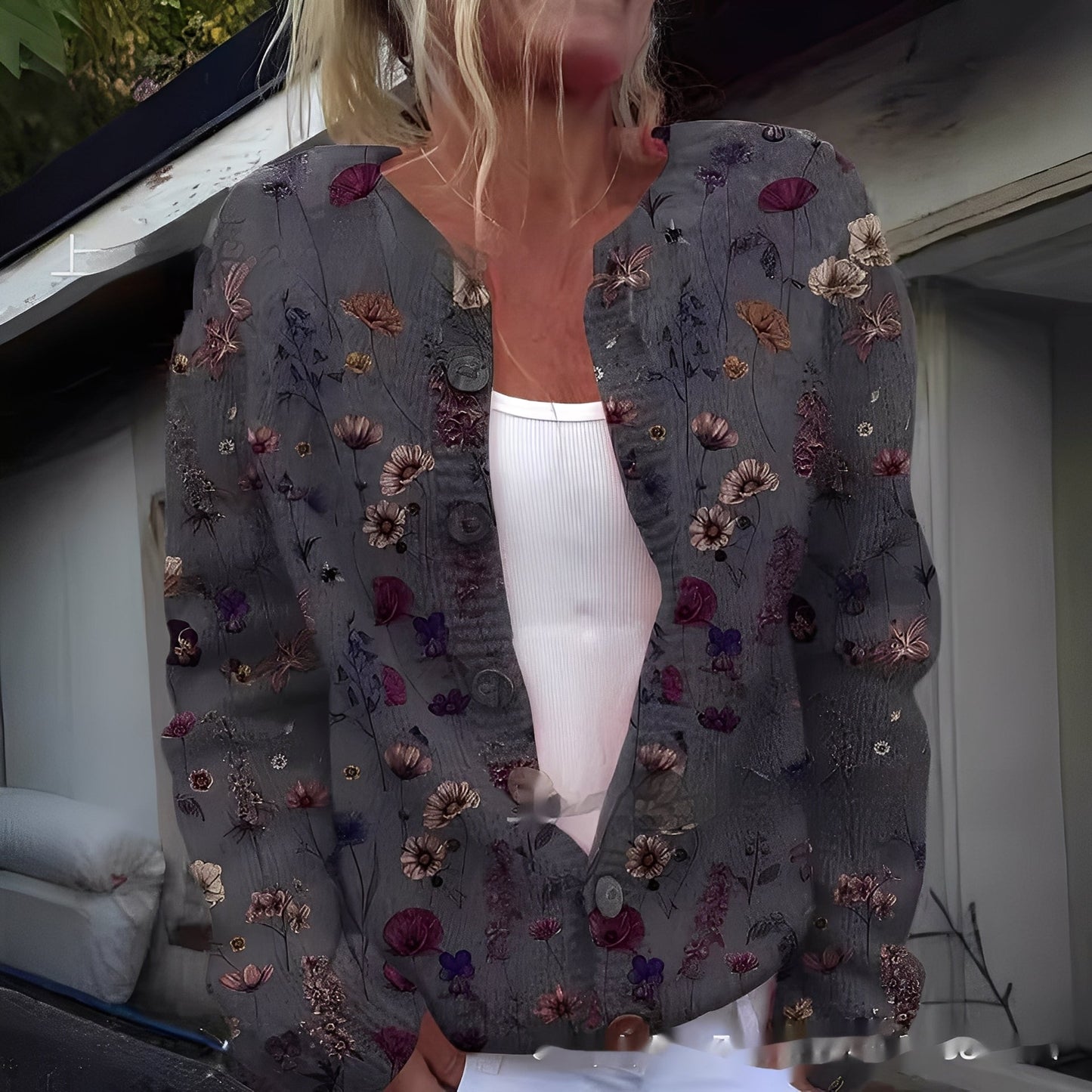 Wilda - Stilig, varm cardigan med blomstermønster for damer