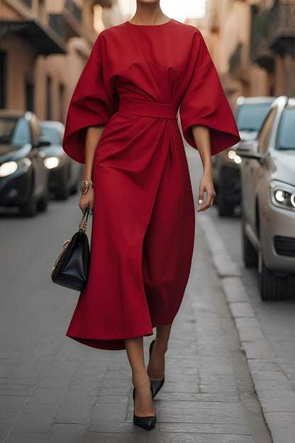 Élise - Elegant kjole med lanterneermer og belte for kvinner