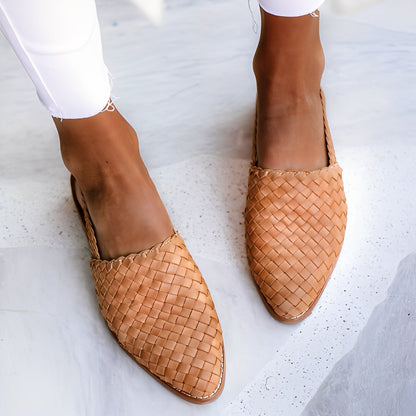 Dolores - Tilfeldige vevd skinn-flatsandaler for kvinner