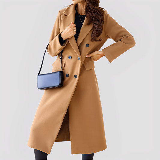 Jasmin - Elegant dobbeltradet lang frakk for damer