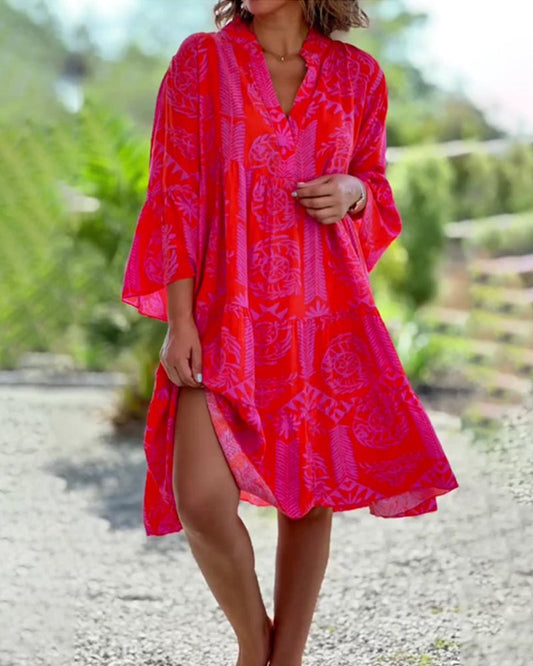 Mia – Kjole med geometrisk Boho-trykk
