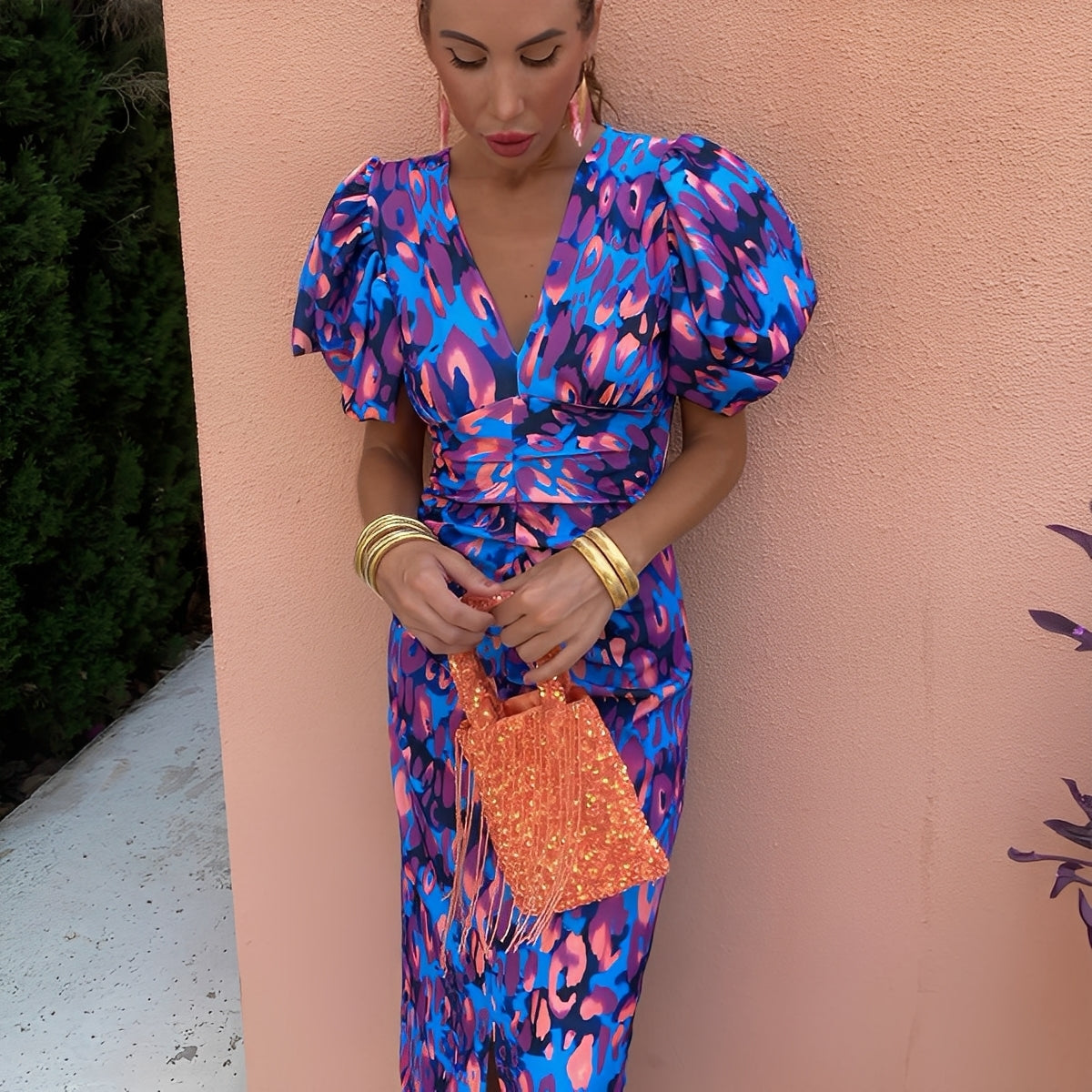 Gaëlle - Fargerik kjole med plisserte ermer for kvinner