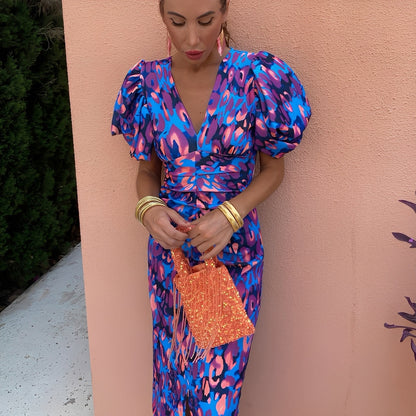 Gaëlle - Fargerik kjole med plisserte ermer for kvinner