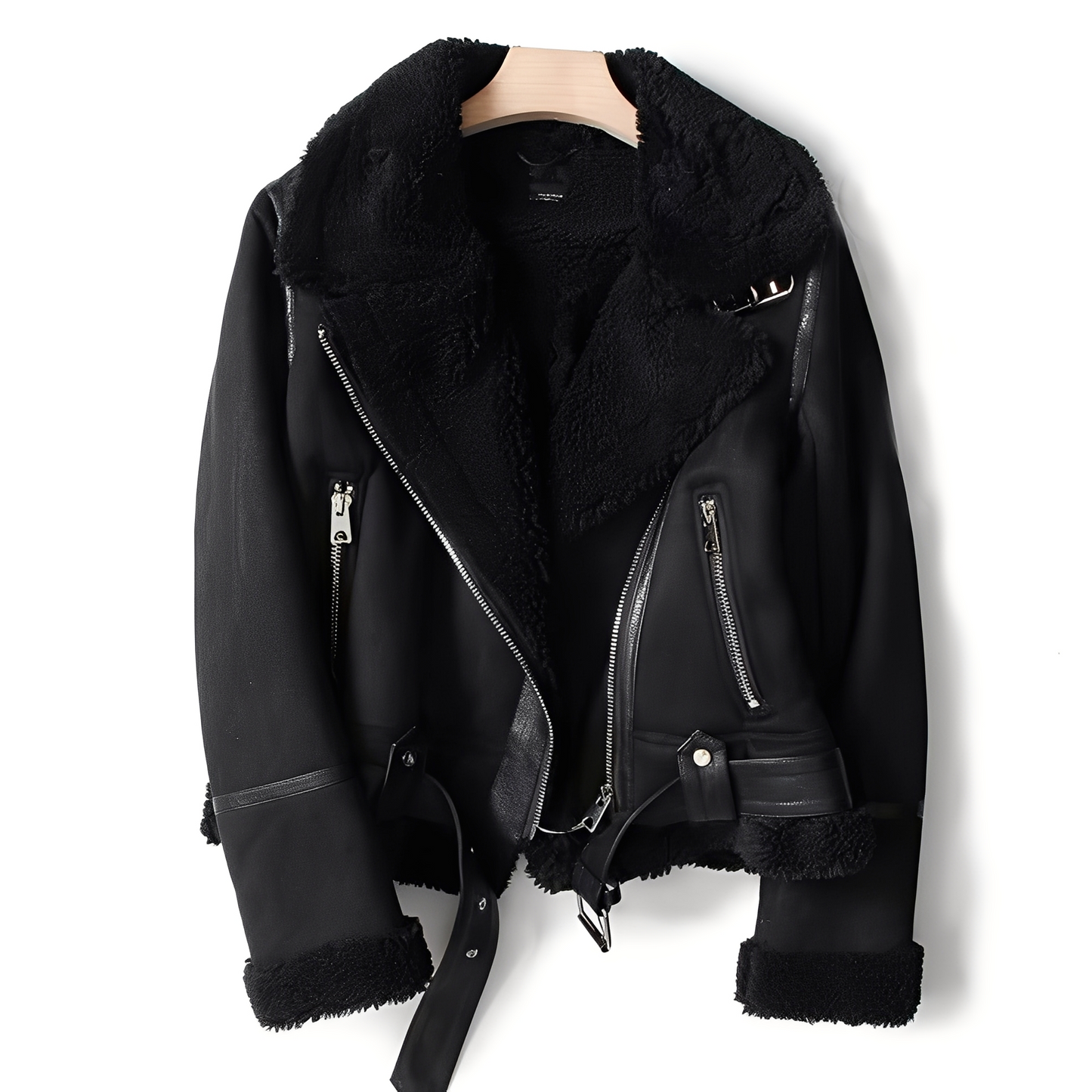 Marianne - Stilfull skinnjakke i semsket skinn med belte for damer