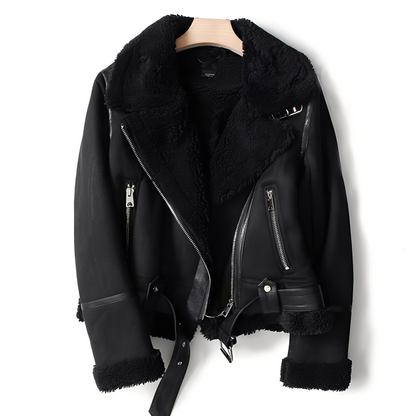 Marianne - Stilfull skinnjakke i semsket skinn med belte for damer