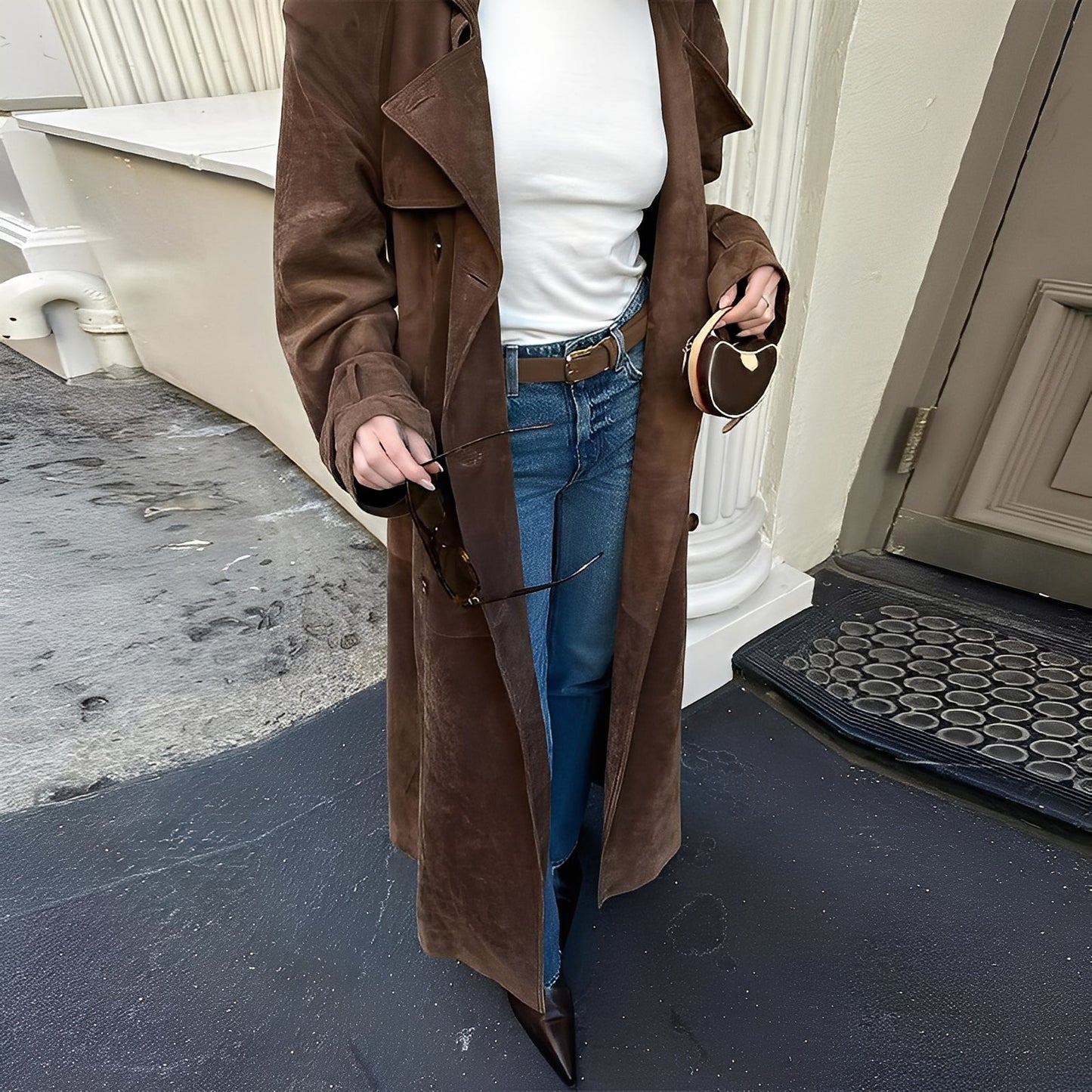 Katrina - Stilig dobbeltradet lang frakk for damer