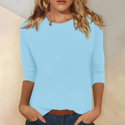Katherina - Tilfeldig damebluse med rund hals og lange ermer
