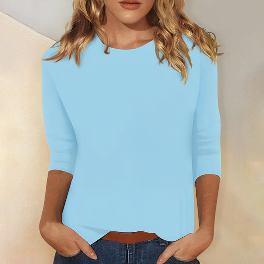 Katherina - Tilfeldig damebluse med rund hals og lange ermer