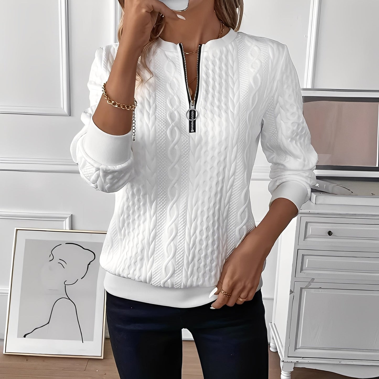 Chesley - Stilig strikkegenser med glidelås for damer