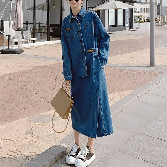 Christabel - Lang retro-denimkjole med lommer for damer