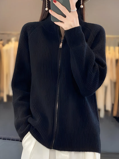 Brylee - Motepregede ullstrikkejakke med glidelås for damer