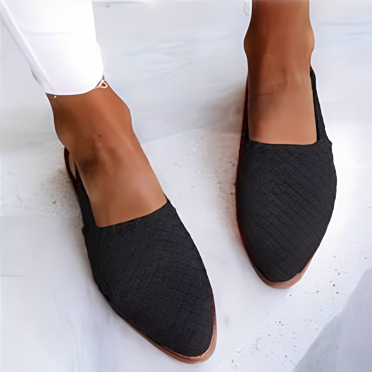 Dolores - Tilfeldige vevd skinn-flatsandaler for kvinner