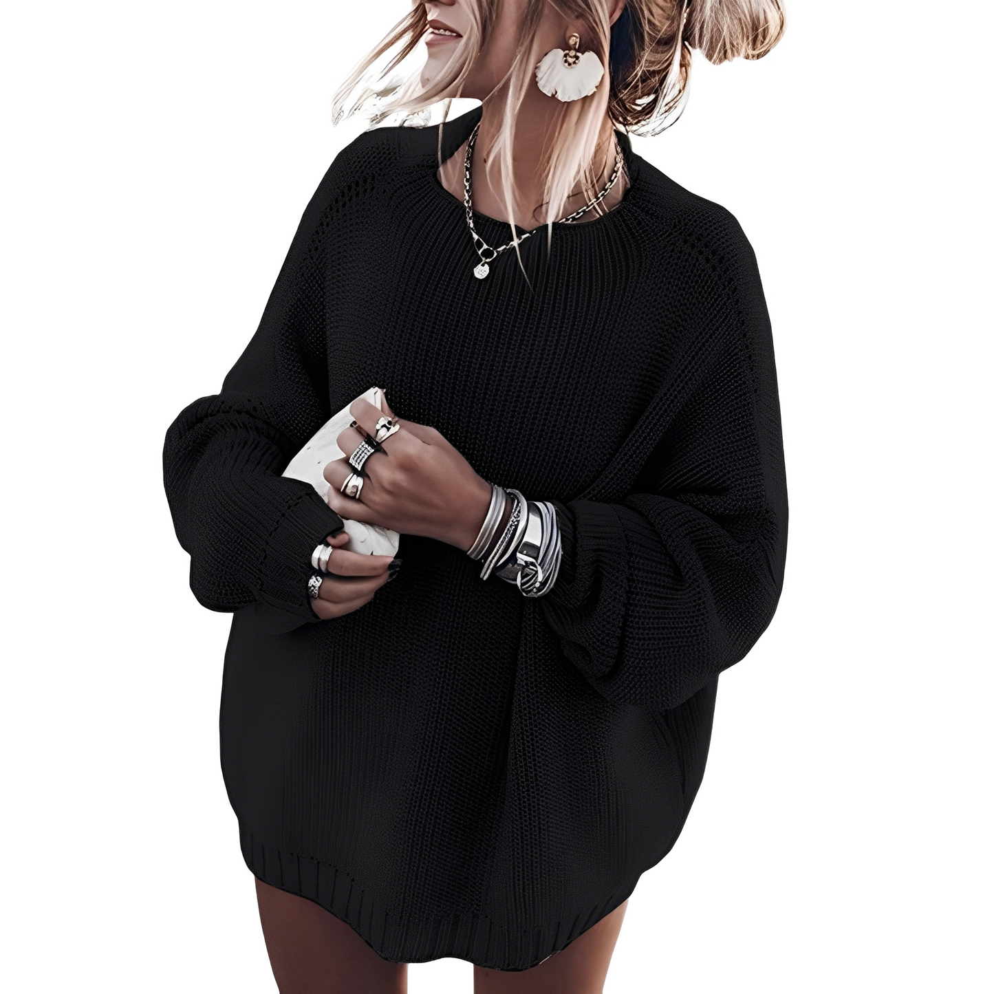 Gisselle - Løs snittet grobstrikket genser for damer