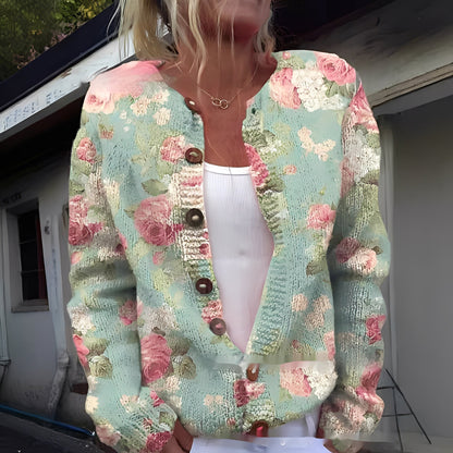 Wilda - Stilig, varm cardigan med blomstermønster for damer