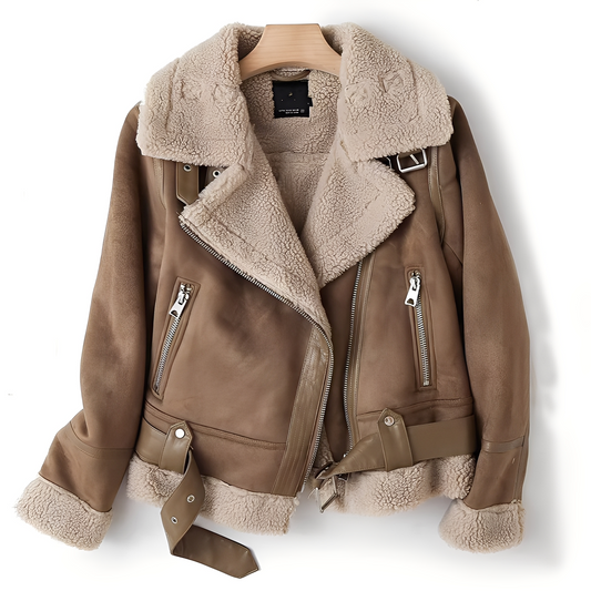 Marianne - Stilfull skinnjakke i semsket skinn med belte for damer