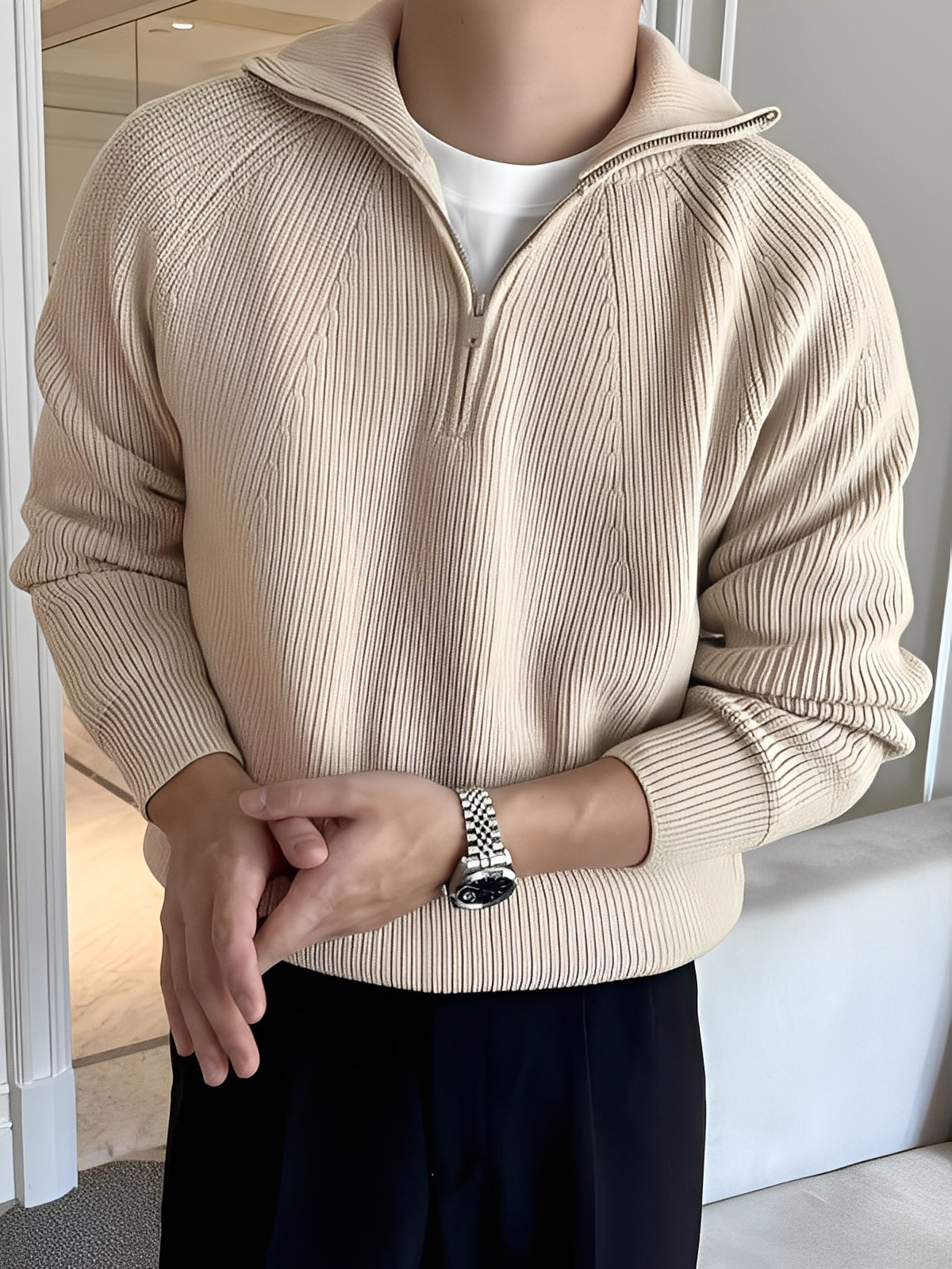 Lucas - Stilig strikkegenser med halv glidelås for herrer