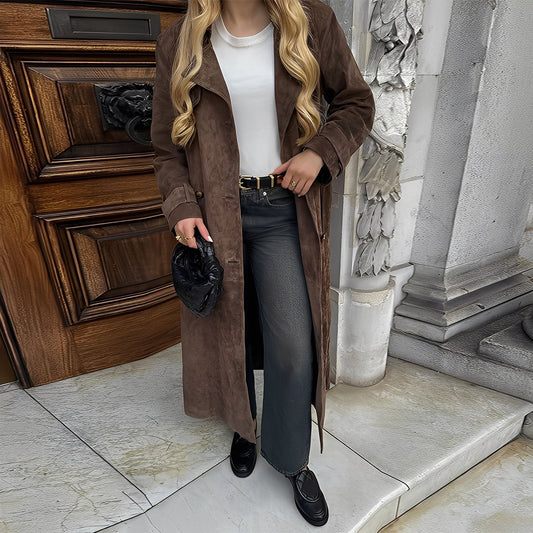 Katrina - Stilig dobbeltradet lang frakk for damer