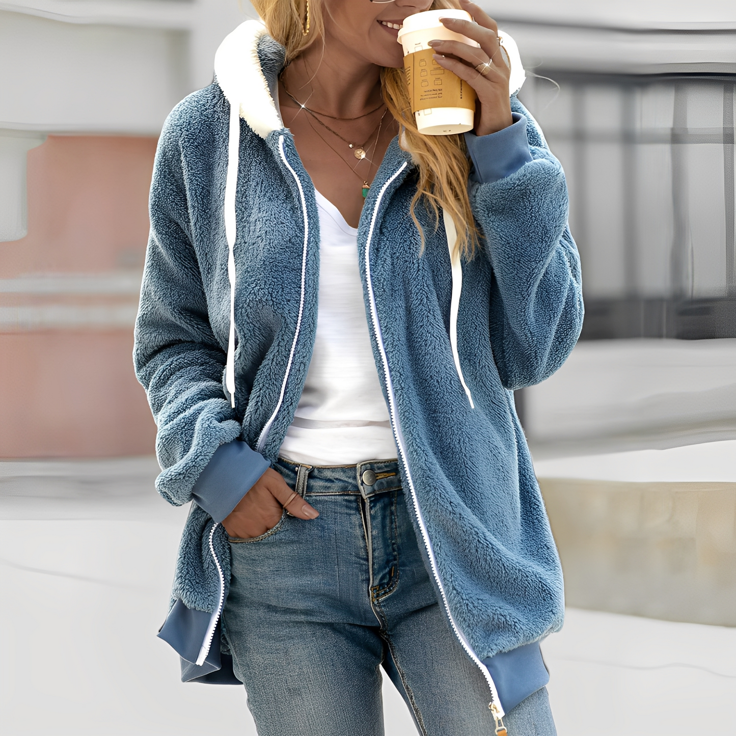 Rheanna - Varm fleecejakke med hette for damer