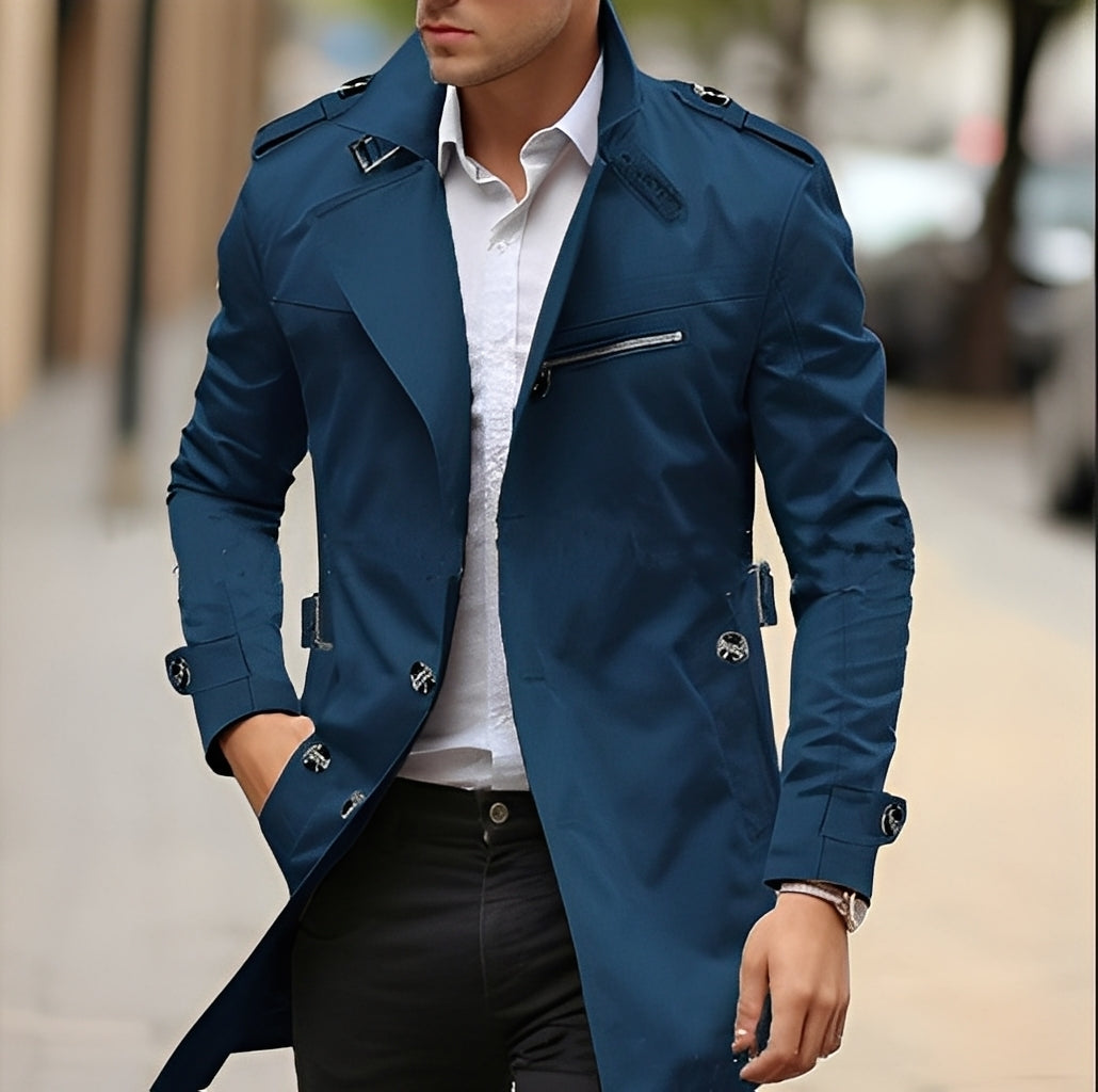 Ansel - Stilig trenchcoat med reverskrage for herrer