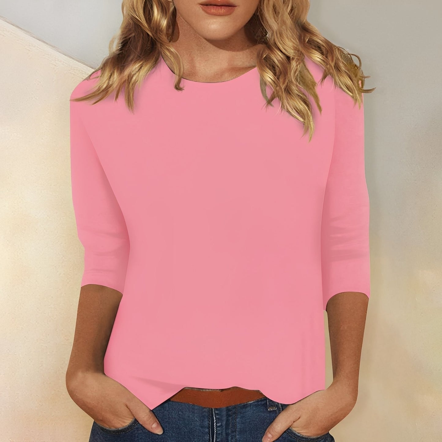 Katherina - Tilfeldig damebluse med rund hals og lange ermer