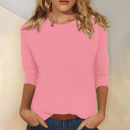 Katherina - Tilfeldig damebluse med rund hals og lange ermer